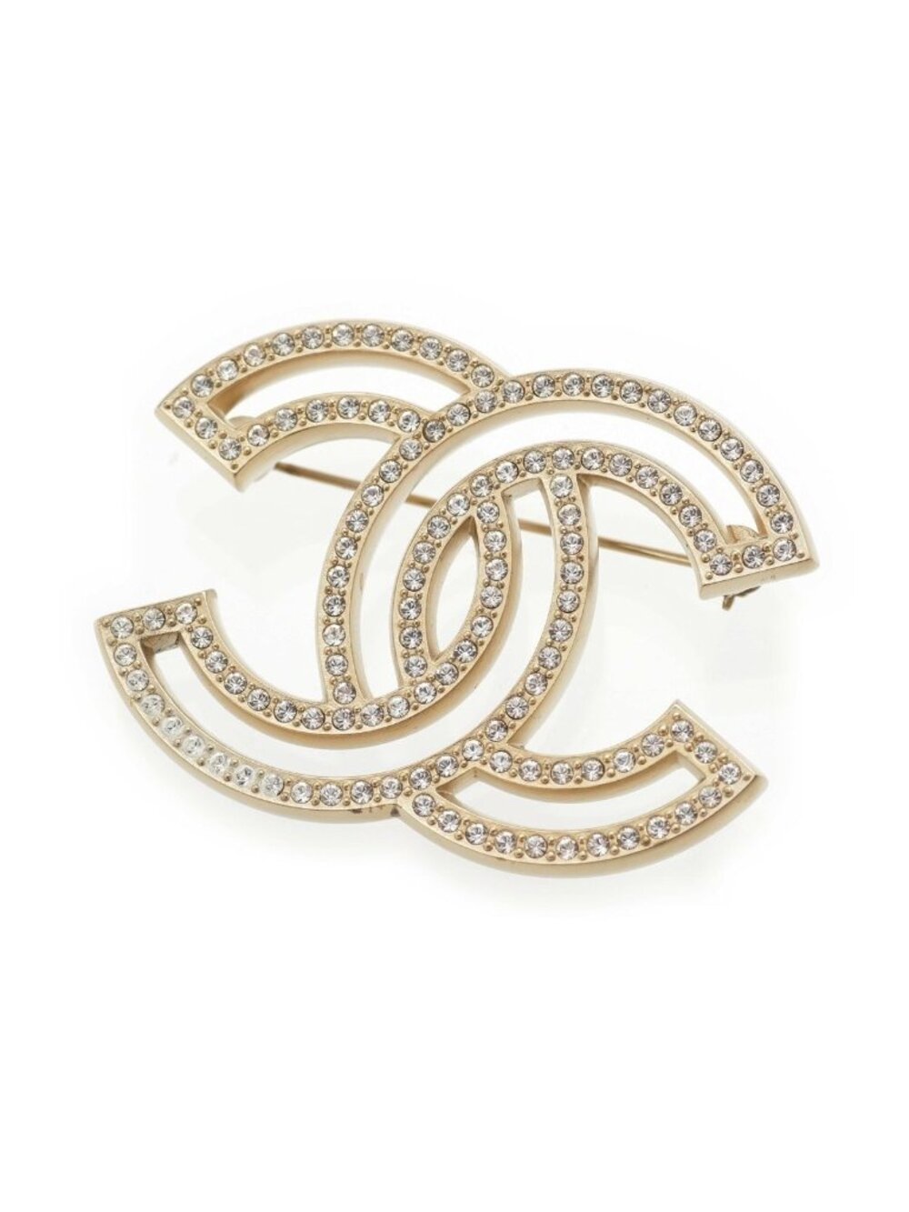 Chanel CC Logo Rhinestone Brooch Gold